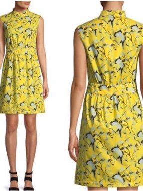 Diane Von Furstenberg Yellow Floral High-Neck Mini Dress